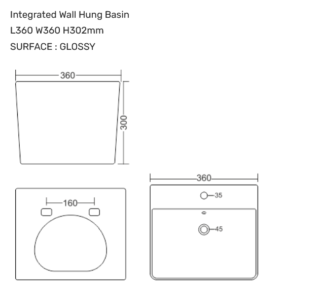 Cooper Wall Hung Wash Basin Size