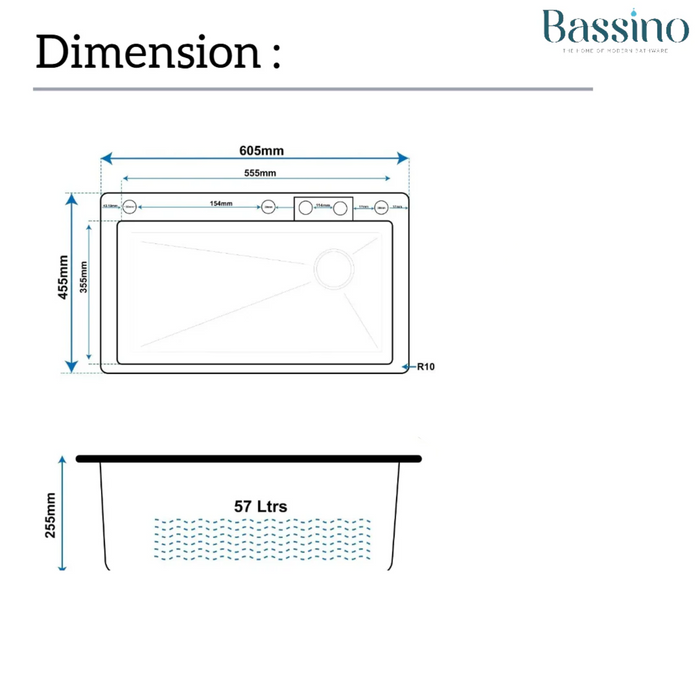 Rorex By Bassino Premium Smart Kitchen Sink – 304 Stainless Steel | Piano Switch Control | PVD Coated |Pull-Out Faucet | Cup Washer | RO Tap | Drainage Knob | 24x18x9 Inches | 25 Years warranty Black