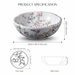 Designer floral ceramic table top wash basin with pink flowers, bird pattern and decorative rim, 420 × 420 × 150 mm countertop basin.