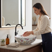 Designer floral ceramic table top wash basin with pink flowers, bird pattern and decorative rim, 420 × 420 × 150 mm countertop basin.