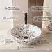 Designer floral ceramic table top wash basin with pink flowers, bird pattern and decorative rim, 420 × 420 × 150 mm countertop basin.