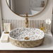 Floral Ceramic Table Top Wash Basin – Glossy Blue & Gold Floral Interior with Matte Beige Textured Exterior for Modern Bathrooms | 20x13x5.5 Inch
