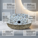 Floral Ceramic Table Top Wash Basin – Glossy Blue & Gold Floral Interior with Matte Beige Textured Exterior for Modern Bathrooms | 20x13x5.5 Inch