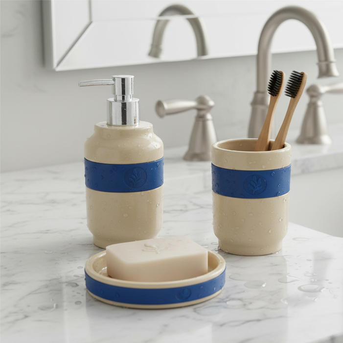 Ceramic Bathroom Set – 3-Piece Premium Bath Accessory Set Beige