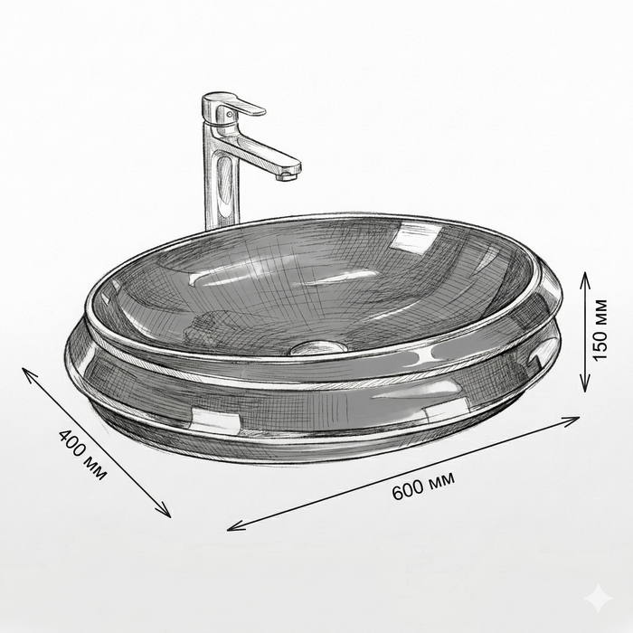 Luxury Grey & Gold Countertop Wash Basin | Modern Designer Table Top Basin (24" × 16" × 6" IN)