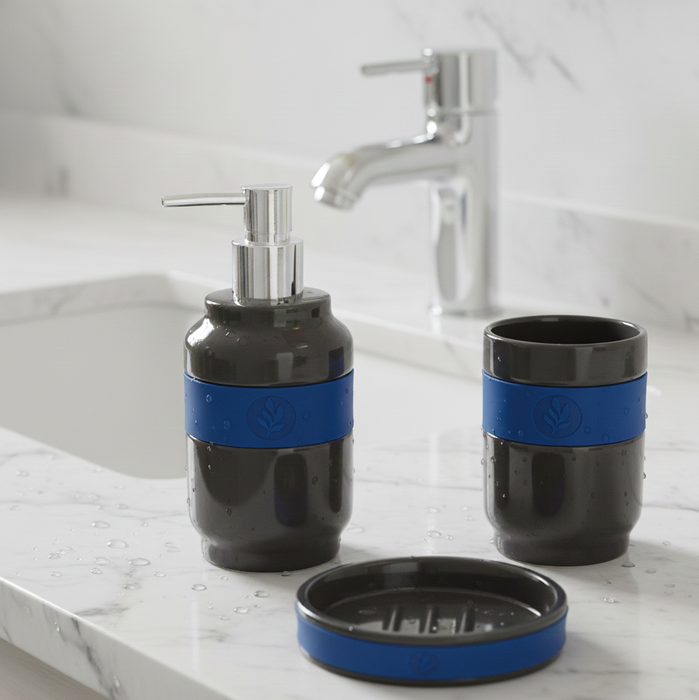 Ceramic Bathroom Set – 3-Piece Premium Bath Accessory Set Black