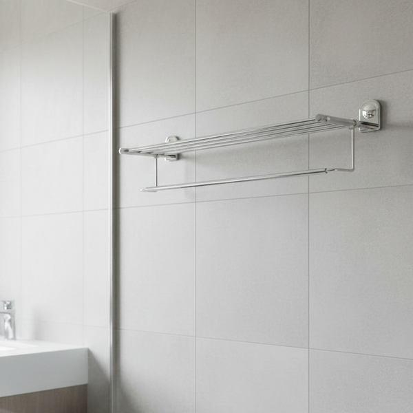 BASSINO Stylish Towel Rack With Rod For Bathroom/office/home/hotels-SS 304-CHROME FINISH