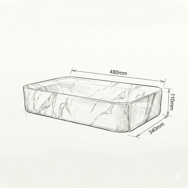 Luxury Glossy Marble Countertop Wash Basin | Designer Rectangular Table Top Basin | (30" × 16" × 6" IN) Black