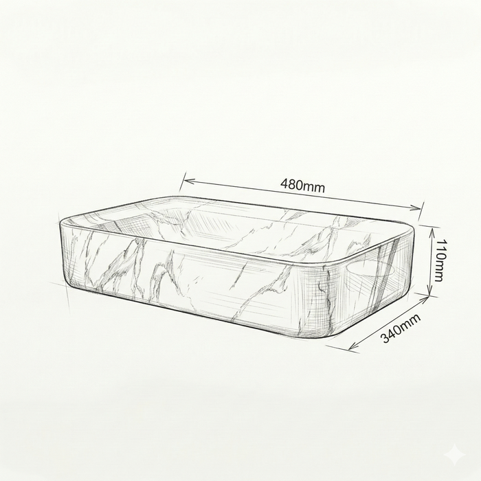 Luxury Glossy Marble Countertop Wash Basin | Designer Rectangular Table Top Basin | (30" × 16" × 6" IN) Black