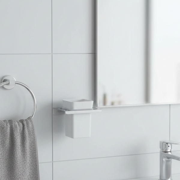 BASSINO Stylish Toothbrush Tumbler Holder For Bathroom-SS 304 & PTMT Material-CHROME FINISH