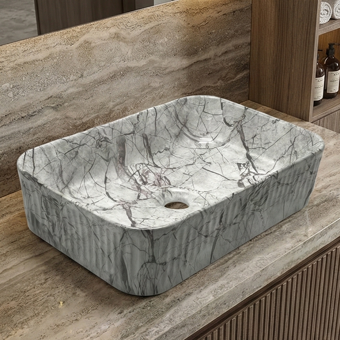 Glossy Marble Rectangular Countertop Wash Basin – (20" × 13" × 5.5" IN)