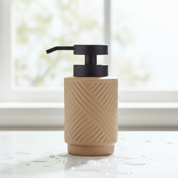 Ceramic Liquid Soap Dispenser – Premium Textured Design Brown