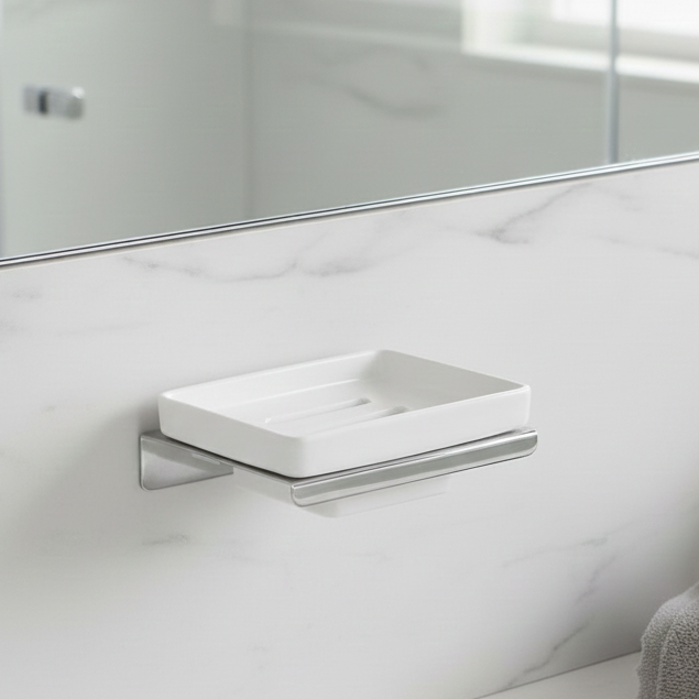 BASSINO Stylish Soap Dish  For Bathroom-SS 304 & PTMT Material-CHROME FINISH