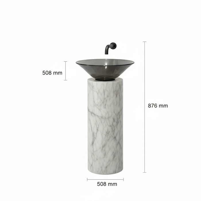 Stone Pedestal Basin with Acrylic Top | Luxury Designer Wash Basin 20x20x34.5 Inch White