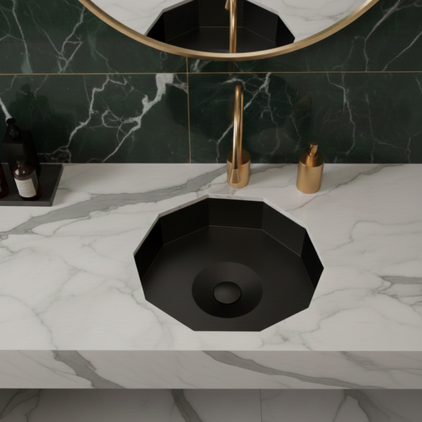Premium Stainless Steel Decagon Black Under Counter Wash Basin (18.5x18x5 In)