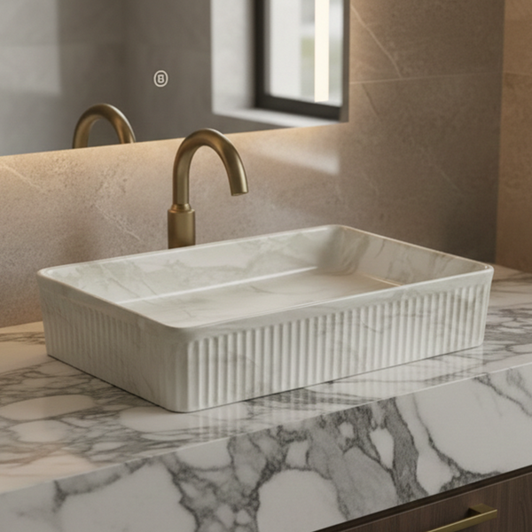 Glossy Marble Rectangular Countertop Wash Basin – (20" × 13" × 5.5 IN)
