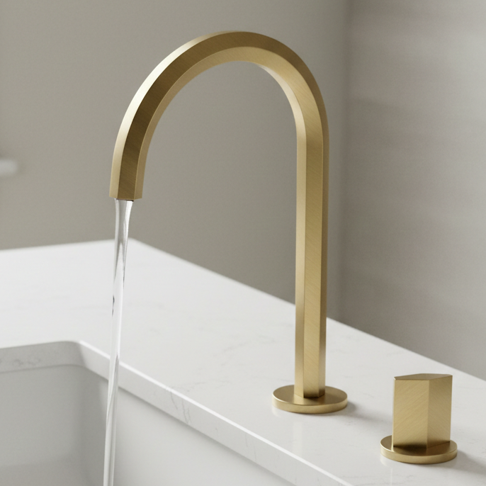 BASSINO Deck Mounted Basin Mixer | Dual Piece Mixer Set | Hot & Cold | Premium Bathroom Faucet - 5 Years Warranty Brushed Gold