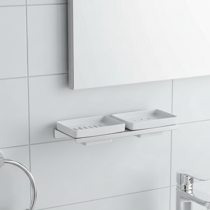 BASSINO Stylish Double Soap Dish For Bathroom-SS 304 & PTMT Material-CHROME FINISH