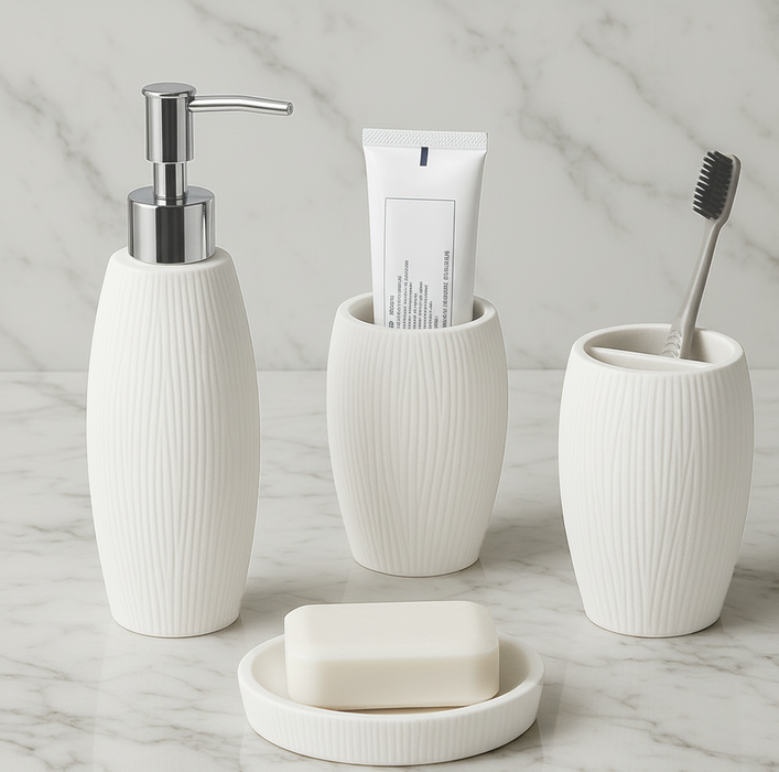 White Matt Bathroom Accessory Set 4 Pieces