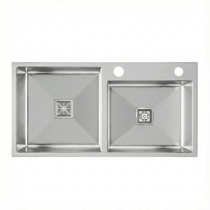 Premium SS 304 Grade Double Different Bowl Kitchen Sink, Matte, 45x20x9 In, 25 Years Warranty