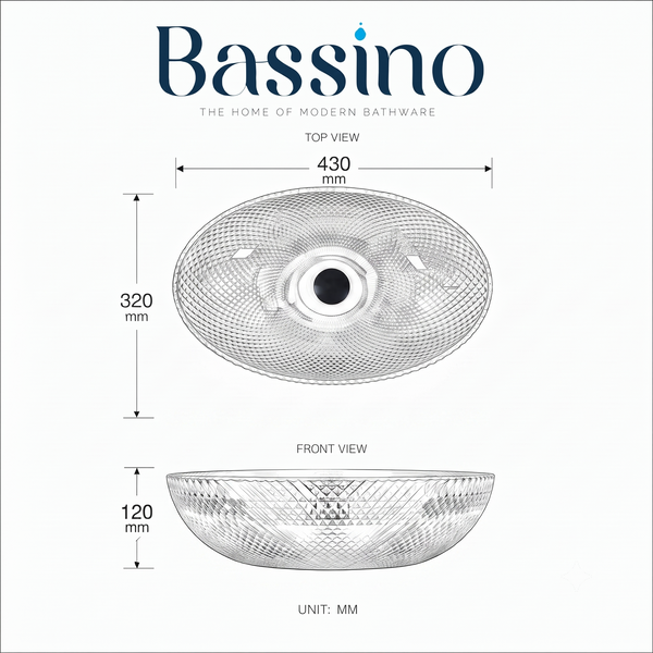 Smoky Black Textured Glass Table Top Wash Basin – 17 × 13 × 5 Inch Oval Countertop Basin for Modern Luxury Bathroom