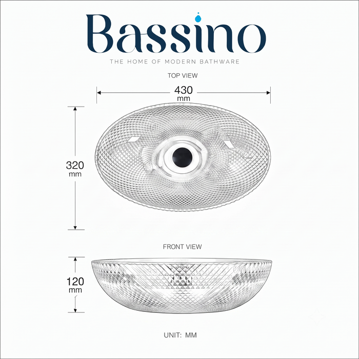 Smoky Black Textured Glass Table Top Wash Basin – 17 × 13 × 5 Inch Oval Countertop Basin for Modern Luxury Bathroom