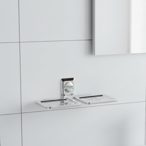 BASSINO Stylish Double Soap Dish For Bathroom/office/home/hotels-SS 304-CHROME FINISH