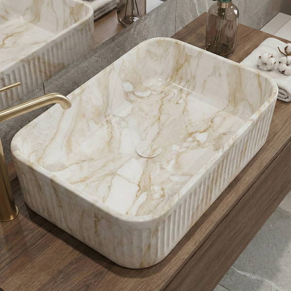 Glossy Marble Rectangular Countertop Wash Basin – (20" × 13" × 5.5 IN)