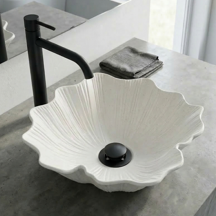BASSINO Designer Artificial Table Top Basin – 18x16x6" Luxury Shell Shape Countertop Wash Basin