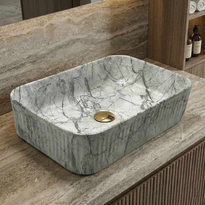 Glossy Marble Rectangular Countertop Wash Basin – (20" × 13" × 5.5" IN)
