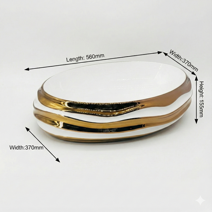 Luxury ceramic Oval Table Top Wash Basin | Black Glossy Basin with Gold Accents (22″ × 15″ × 6″ IN)