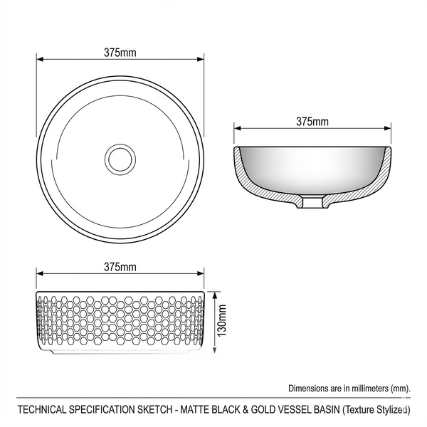BASSINO Designer Table Top Basin – Luxury Round Countertop Wash Basin | Dual Finish (Size: 15″ × 15″ × 5″)