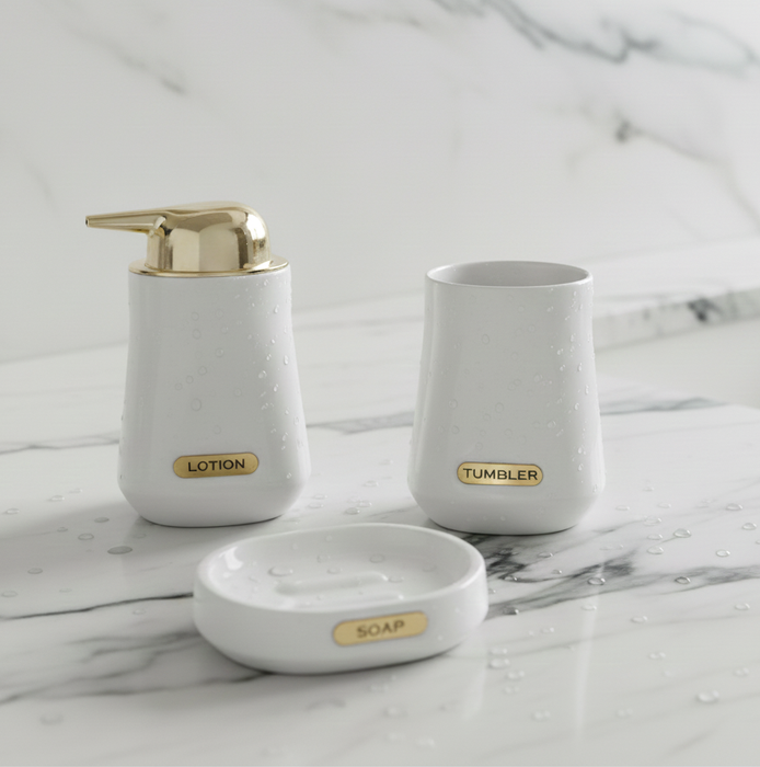 3-Piece Premium Ceramic Bathroom Accessory Set White