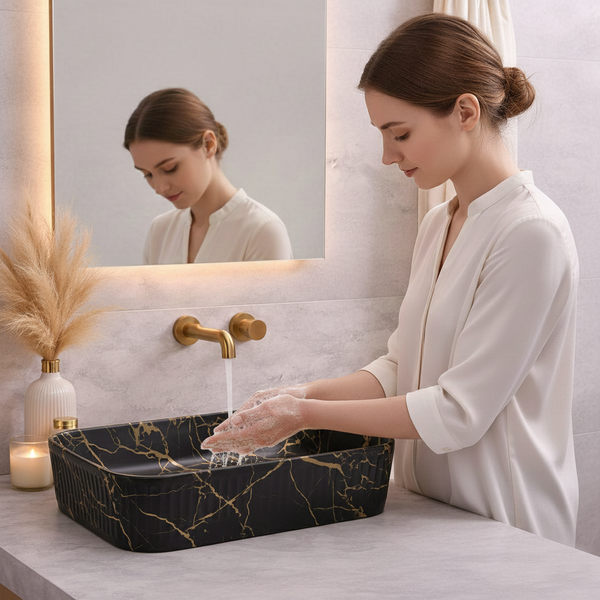 Matt Marble Rectangular Countertop Wash Basin – (20" × 13" × 5.5" IN)