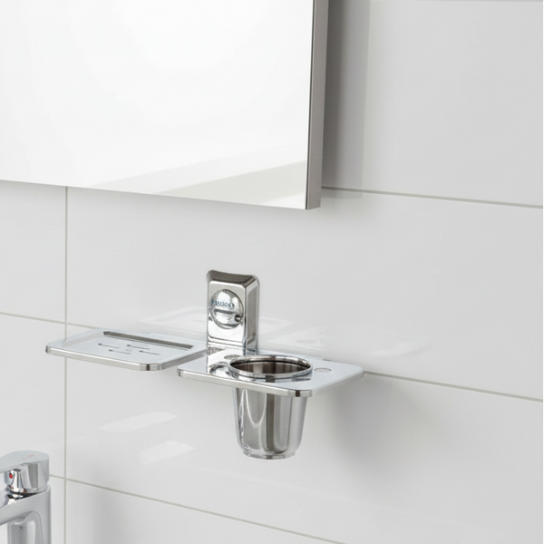 Bassino Stainless Steel Bathroom SOAP Dish with Toothbrush Holder/Soap Stand/Soap Dish for Batroom/Bathroom Accessories (Chrome Finish) (SOAP Dish with Toothbrush Holder) – Made in India