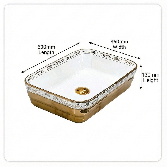 Rose Gold & Glossy White Designer Rectangular Countertop Wash Basin Bathroom Sink (20" × 14" × 5" IN)