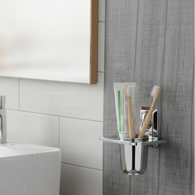 Bassino Stainless Steel Bathroom Toothbrush Holder/Soap Stand/Soap Dish for Batroom/Bathroom Accessories (Chrome Finish) (Toothbrush Holder) – Made in India