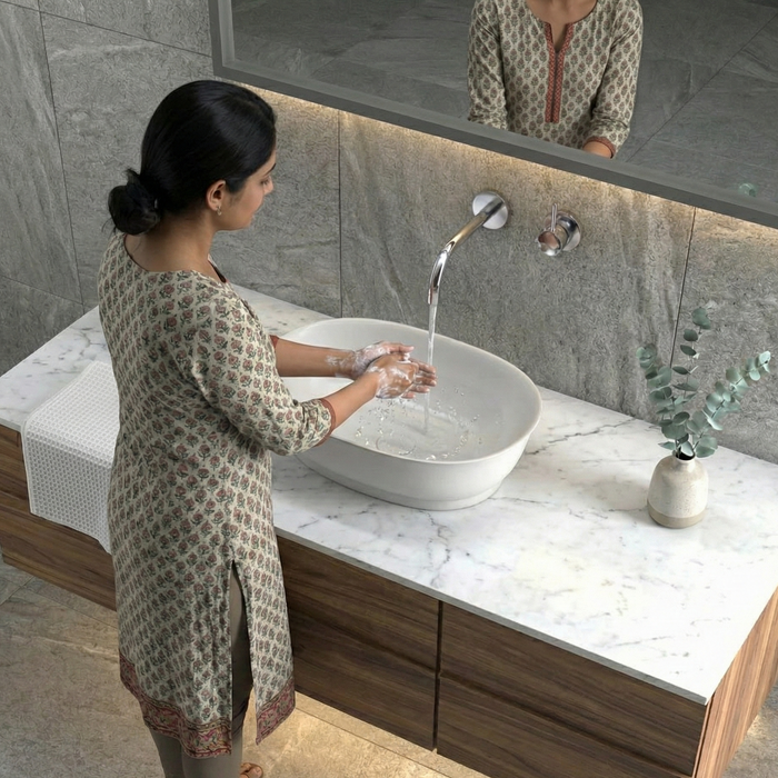 Premium Aesthetic Ceramic White Smooth Oval Table Top Basin (PETAL) (500x345x145 mm)