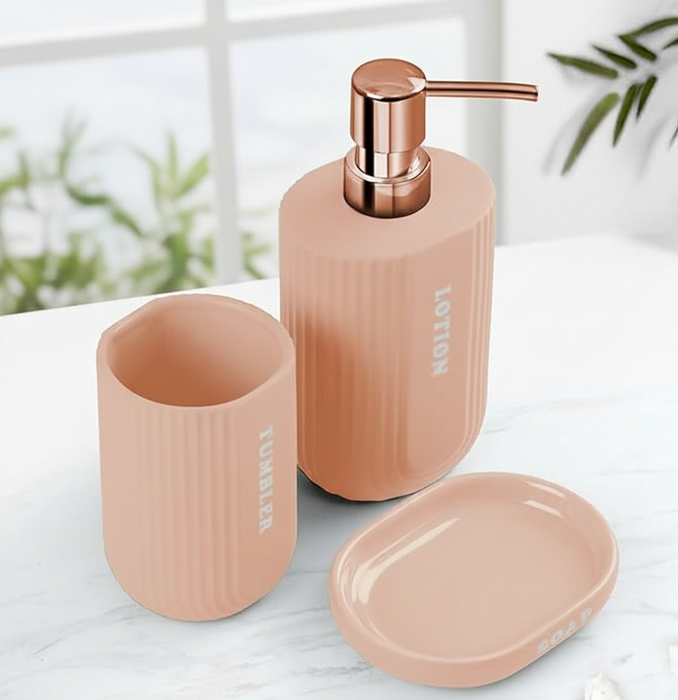 3-Piece Ceramic Bathroom Accessory Set Rose gold