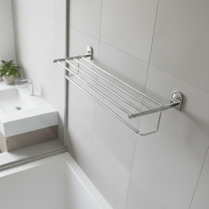 BASSINO Stylish Towel Rack With Rod For Bathroom/office/home/hotels-SS 304-CHROME FINISH