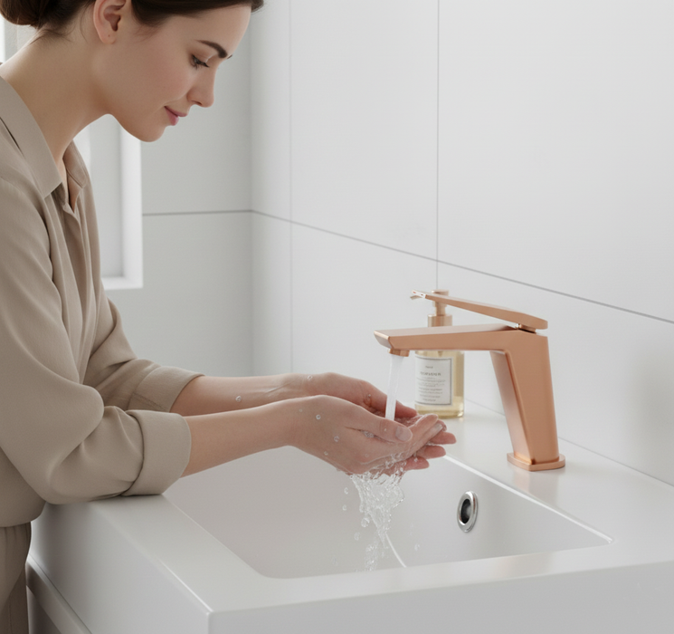 BASSINO NEXUS Short Body Modern Basin Faucet Mixer | 3 Years Warranty Rose gold
