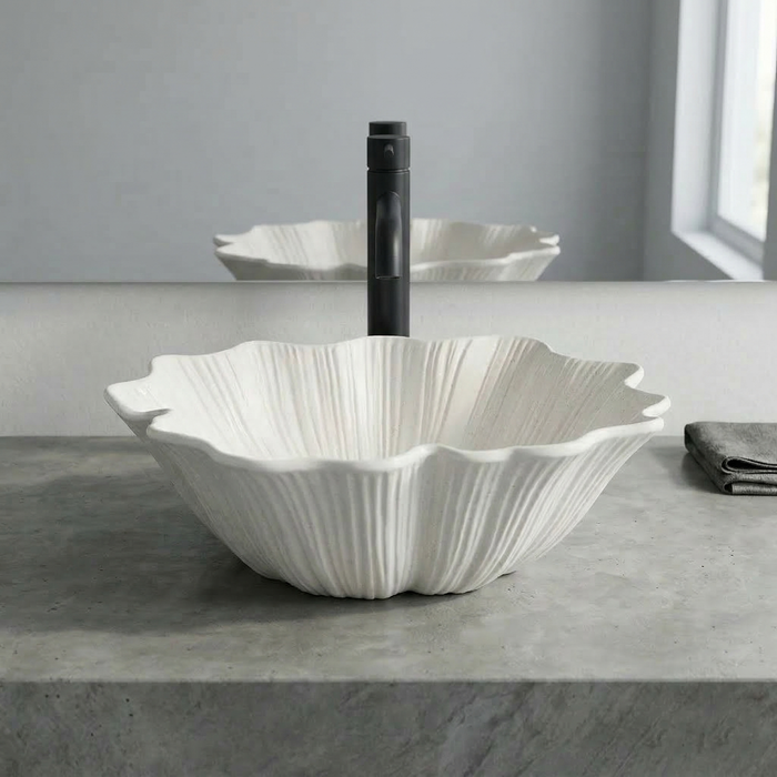 BASSINO Designer Artificial Table Top Basin – 18x16x6" Luxury Shell Shape Countertop Wash Basin
