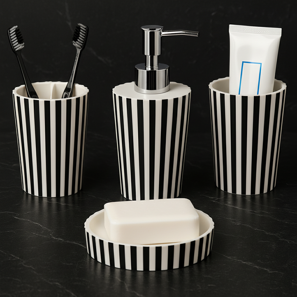 Blalck White lining Stone Bathroom Accessory Set - 4 Pieces