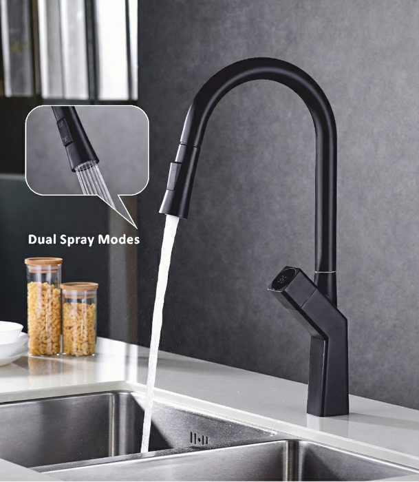 BASSINO KOSTA Smart Kitchen Faucet – Pull-Out Spray with Digital Temperature Display | Hot & Cold | 3 Years Warranty Black