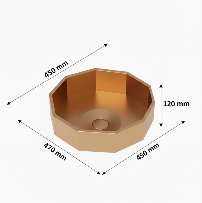 Premium Stainless Steel Decagon Rosegold Under Counter Wash Basin (18.5x18x5 In)