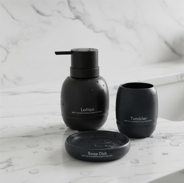 3-Piece Premium Ceramic Bathroom Accessory Set Black