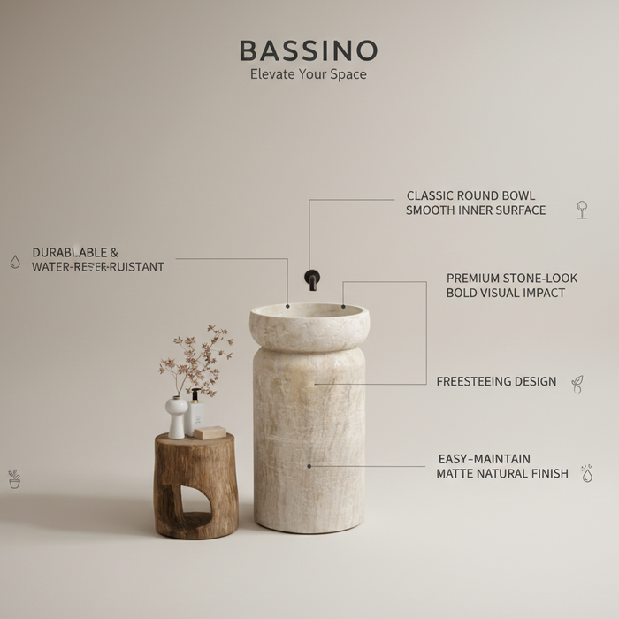 Artificial Stone Pedestal Wash Basin | Classic Freestanding Round Basin - NCASB 2110