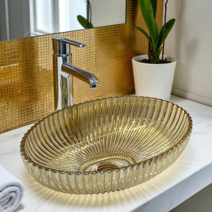 Glass Gold Table Top Wash Basin