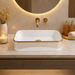 Glossy White Rectangular Countertop Wash Basin with Gold Pattern 