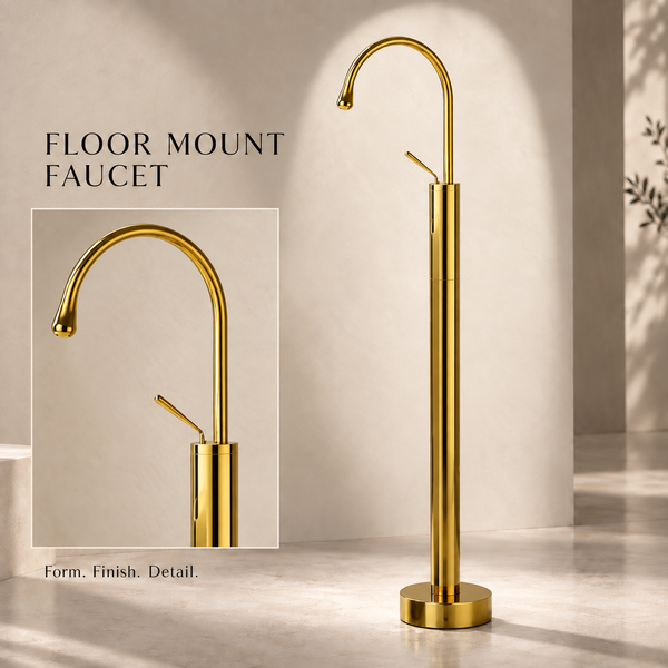 Floor-Mounted Basin Mixer Tap for pedestal Basin & Bath tub Gold